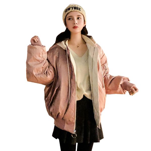 

casual fashion short winter jacket women solid loose full sleeve winter parka feminina cotton pockets woman coats, Tan;black