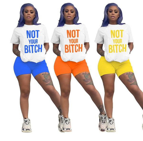 

women sports suit letters with pocket short sleeve white t shirt tee shorts set two piece outfits tracksuit d6804