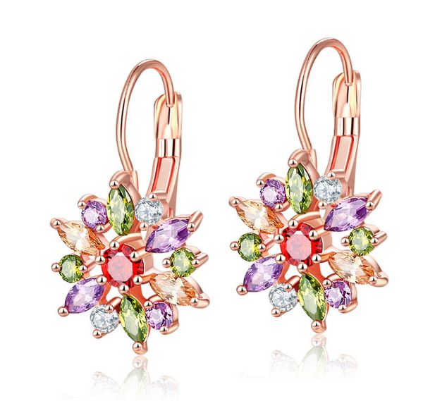 

d casey jewelry europe and the united states boutique ear buckle a colorful flower zircon earrings wholesale ladies fashion matching exquisi, Silver