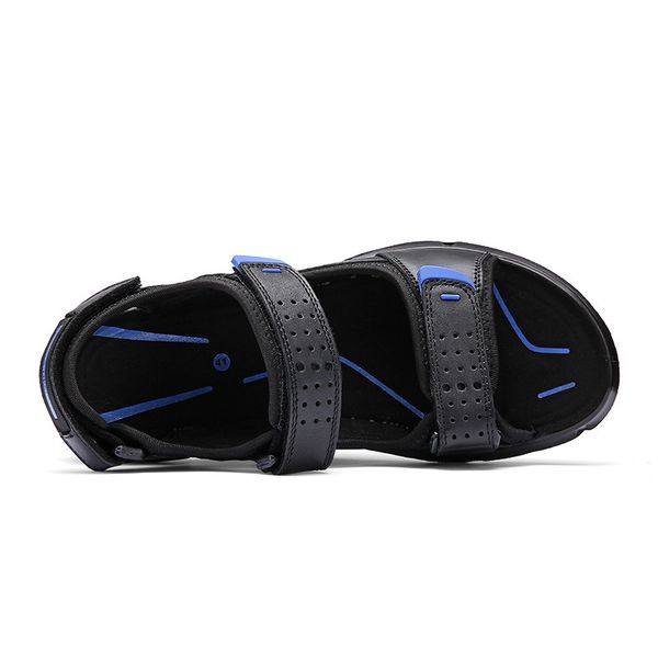 

sandals men 2019 summer genuine leather cowhide soft-sole light and comfortable anti-slip velcro students sandals, Black