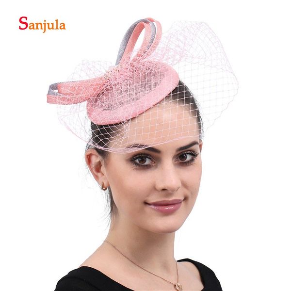 

pink face veil sweet bridal hats wedding hair accessories linen hats women fanscinators headwear gelin tac aksesuarlar h192