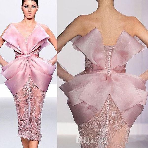 Pizzo rosa elegante 2020 Abiti da cocktail africani Abiti senza spalline Guaina senza spalline Abiti da ballo Ginocchio Sexy Partito formale Pageant Abiti da damigella d'onore