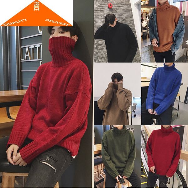 

sweater men winter 2020 thick warm pullovers turtleneck sweaters slim fit mens clothes casual male pullover 279lw992, White;black