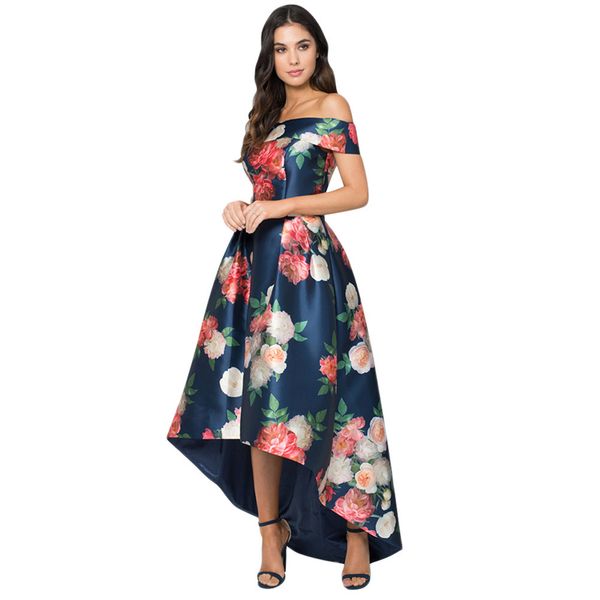 

2019 summer women casual off the shoulder print dress short sleeve high low skater cocktail party dresses mini dress, White;black