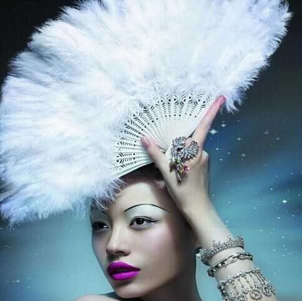 

elegant white folding feather fan halloween party stage performances craft fans carnival centerpiece supplies ing