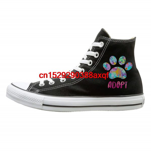 

canvas shoes dog paw print adopt casual high lace ups sport sneakers for unisex, Black