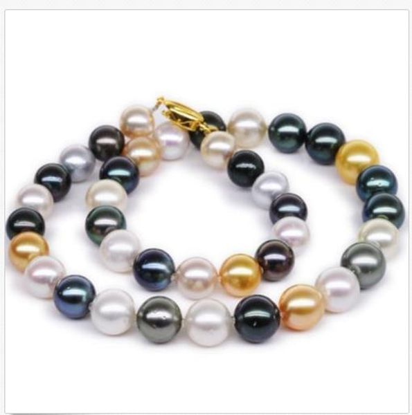 

2019 huge 18"10-12mm natural south sea genuine white gold black mu pearl necklace 14k, Silver