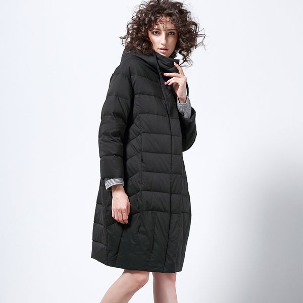 

women's down & parkas lynette's chinoiserie winter original design women brief loose long hooded 90% white duck overcoats jackets, Black