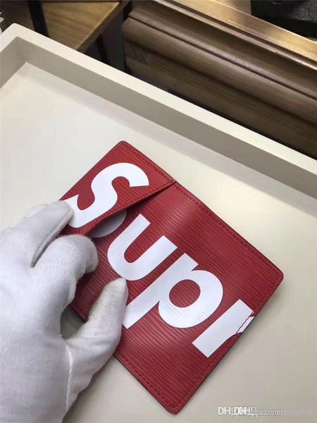 

2018 red black epi bifold slender wallet purse burse notecase bag men women with original box authentic fre shipping sale