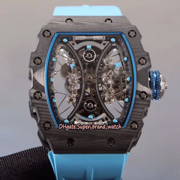 

version rm 53-01 pablo mac donough tptÂ® carbon fibre case real tourbillon mechanical rm53-01 mens watch rubber band sport luxury watches, Slivery;brown