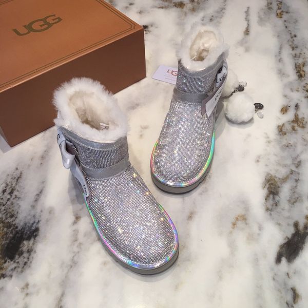 

women snow boots glitter woman new warm short plush soft ladies ankle boot winter fur bling platform female casual shoes, Black