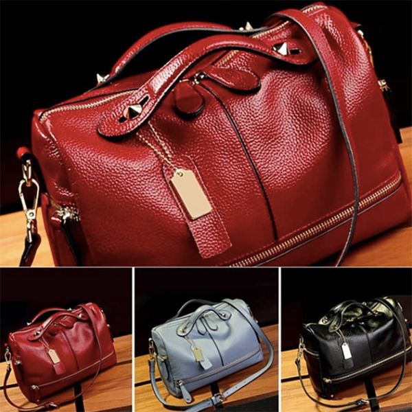 

fashion solid women pillow handbag soft leather boston women handle bag tote messenger shoulder bag large capacity