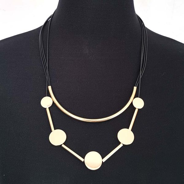 

totabc fashion simple design collier femme multilayer black leather necklace bib round pendant necklace women charms jewelry, Silver