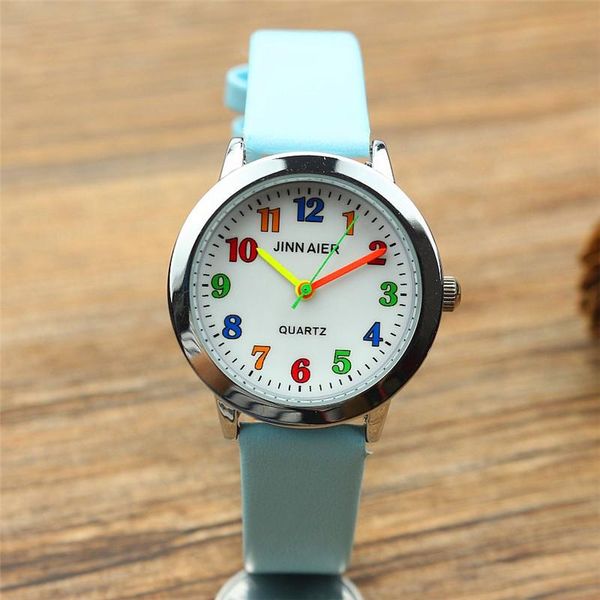 

fashion round learn to time kids boy girl quartz student wristwatch children's tutor watch simple design child gift clock gcpdy, Blue