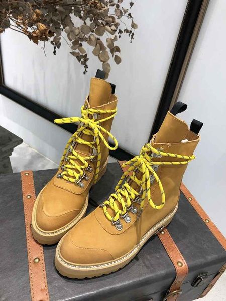 

new black yellow matte leather face high to help non-slip martin boots designer shoes luxury motorcycle women's shoes 34-39