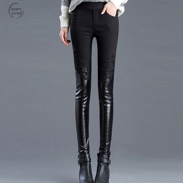 

queen new pants style hi leggings lace skinny leather women autumn winter q plus size slim fashion trousersspringxq2005, Black;white