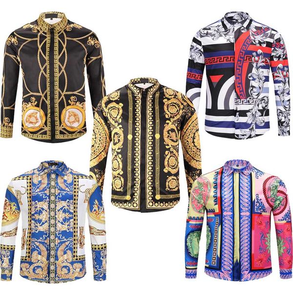 

2019 весна осень зима Harajuku Medusa золотая цепочка шиповник рубашки с принтом мода ретр