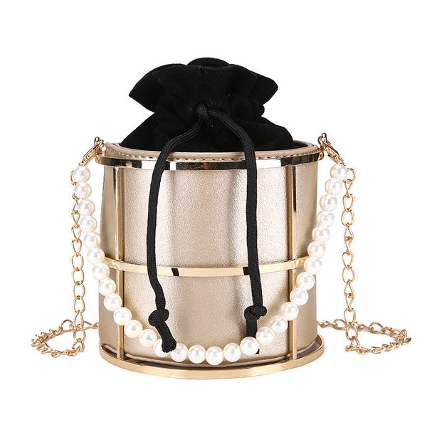 

personality handbag demeanour cage bucket package joker chic chain pearl single shoulder package women bags crossbody bags