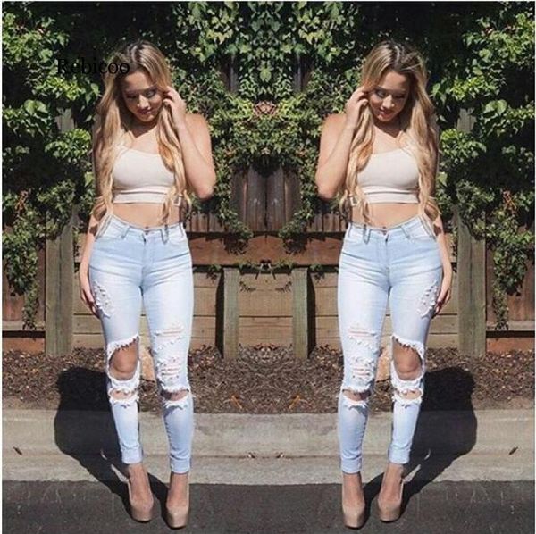 

jeans woman fashion hole denim trousers women feet pants, Blue