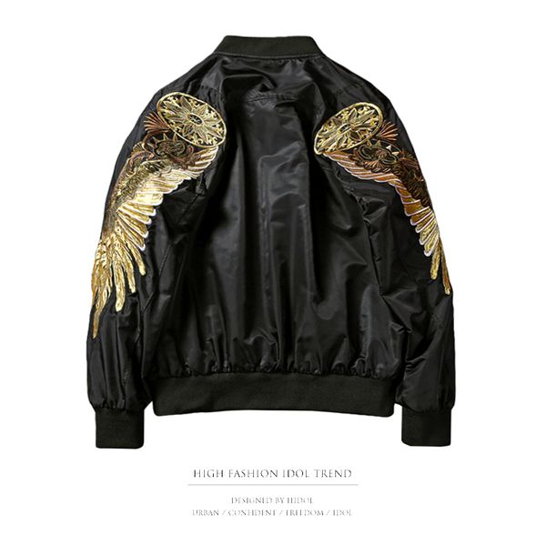 

yokosuka bomber jacket souvenir jacket embroidery golden wings zipper baseball coat black brand clothing men hip hop, Black;brown