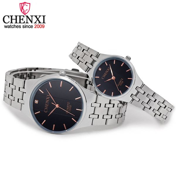 

chenxi brand fashion dress women watch men quartz wristwatch full steel rhinestones casual couple gold watches for lovers clock, Slivery;brown