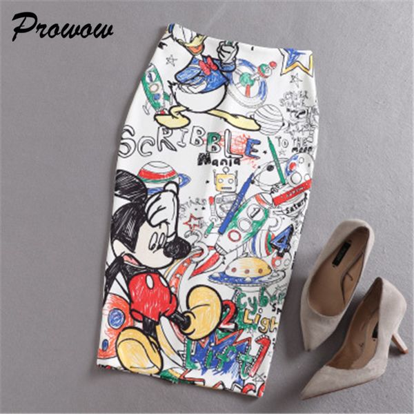 

plus size mickey women's pencil skirt cartoon print high waist slim skirts female mickey skirt women mickey clothing falda, Black;gray