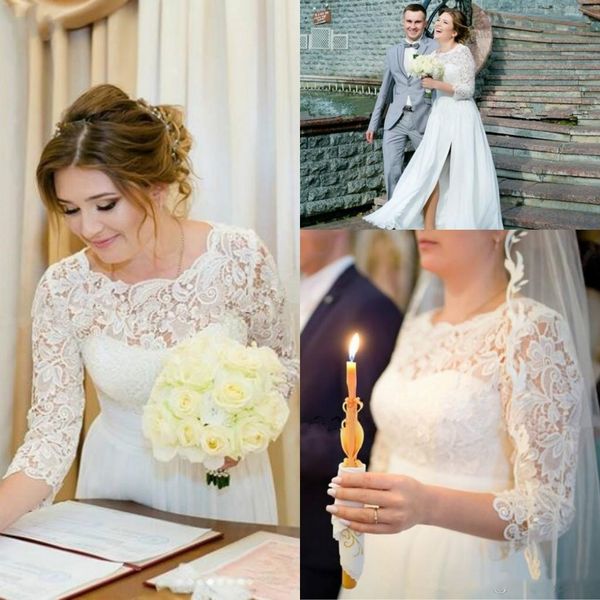 Discount Bohemian Lace Wedding Dresses 2020 Jewel Long Sleeves
