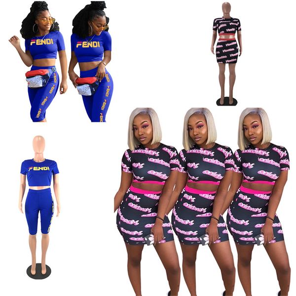 

Women f letter printed track uit ummer hort leeve t hirt hort 2 piece et crop hort dre kirt port wear uit 2019 a41204