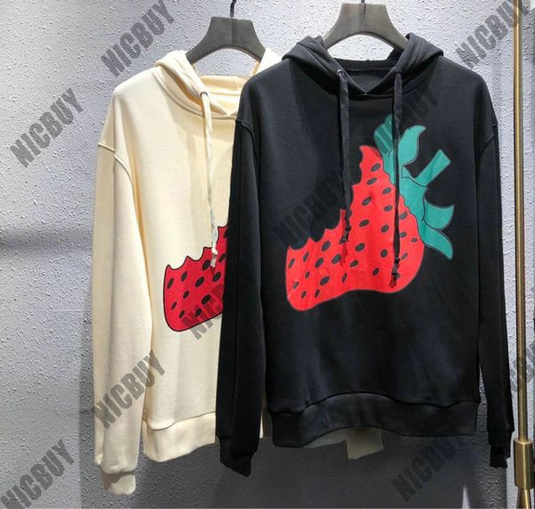 

2019 fashion autumn designer brand clothing mens paris strawberry letter print hoodies pullover hooded cotton casual sweatshirt, Black