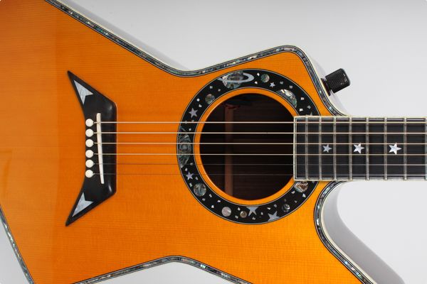 

matthias jabs explorer acoustic ex90 electric guitar solid spruce abalone body binding, stars & planets soundhole binding
