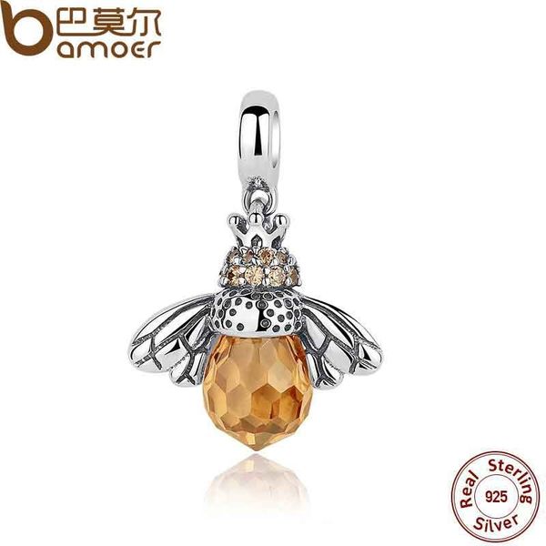 

bamoer classic new 925 sterling silver orange wing animal bee pendants fit bracelet for women accessories scc035, Slivery;golden