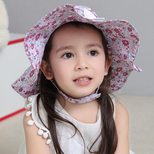 

0-3y summer hat fashion summer cute cotton sun hats floral print girl children beach cap baby hat accessories, Yellow