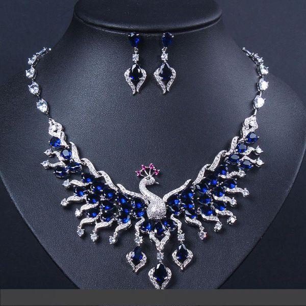 

zlxgirl свадебные украшения большой размер медь павлин животных серьги и кулон ожерелье мода дамы ювелирные наборы, Silver