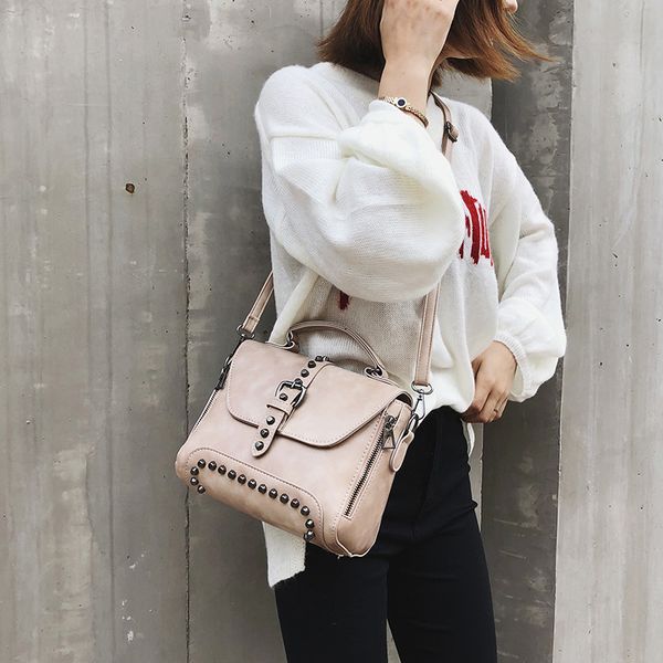 

2019 new retro rivet women's handbag hand-held single shoulder bag women's messenger bag