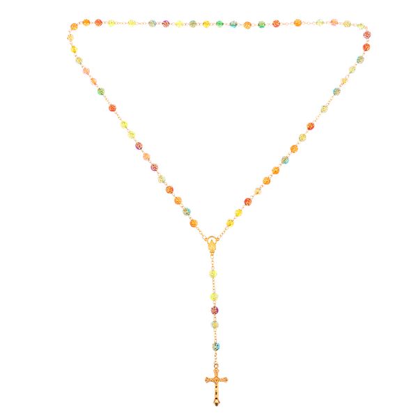 

mens hip 6mm rose flower beads rosary pray hand jesus cross pendant necklace, Silver