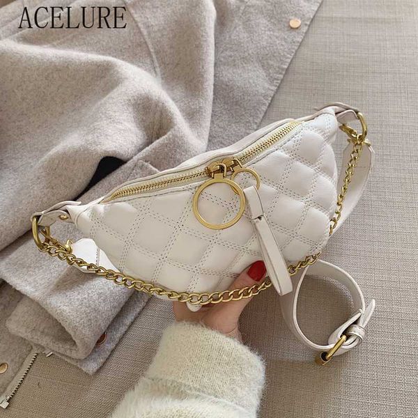 

acelure chain declr pu leather waist bags for women small solid color shoulder messenger bag lady zipper chest bag handbag purse