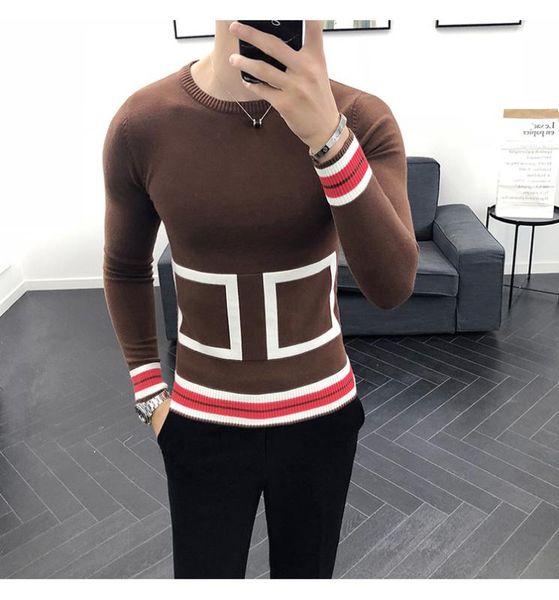 

2020 men's new striped sweater pullover men's blusa masculina korean fashion clothing round neck long sleeve knit, White;black