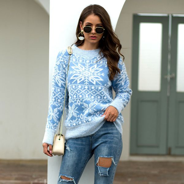 

женский дизайнерский рождественский свитер снежинка пуловер sweaterckqg, Black;brown