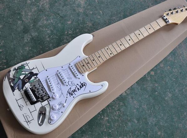 

milk white electric guitar with special pattern,white pickguard pickups,chrome hardwares,offering customized as you request