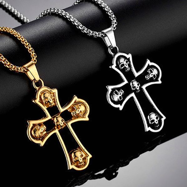 

10pcs /lots European and American fashion hip hop Skull Cross Necklaces men ornaments alloy long sweater chain Antique silver / gold