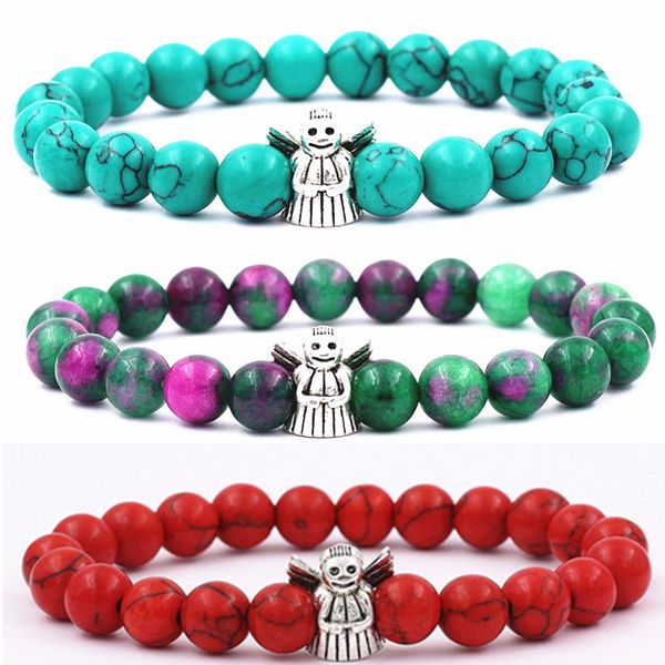 

12pcs/lot angel charm natural stone red green stone beads buddha men riend beaded bracelets for women&mens drop shipping, Black
