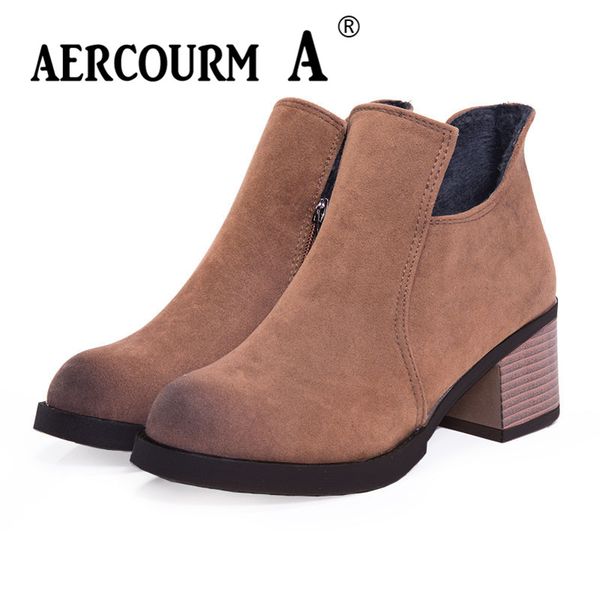 

2018 women winter autumn ankle boots lady warm shoes women black brwon shoes pu boots zipper middle heel office