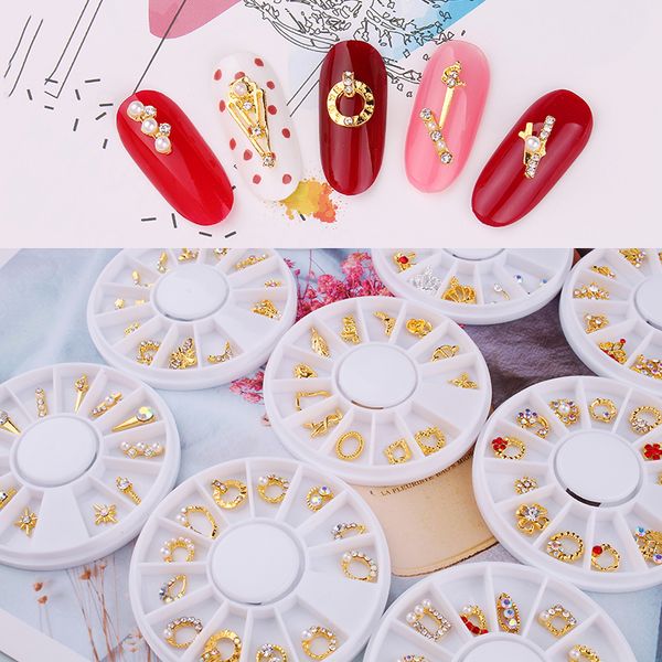 

1box nail alloy charm heart-shape/round 3d nail charm rhinestone art decoration for diy manicure art glitter accessories&#, Silver;gold