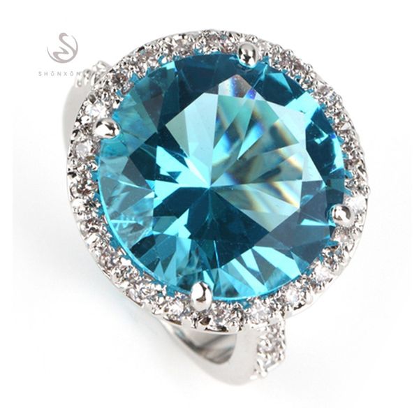 

shunxunze time limited discount engagement wedding rings for men and women dropshipping blue cubic zirconia rhodium plated r750 size 6 - 12, Silver
