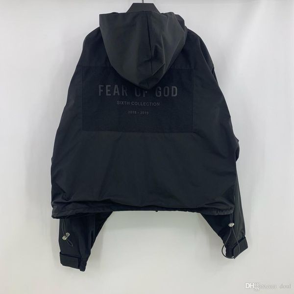 

Falection men 19 ummer fa hion fear of god fog patch black cotton hooded jacket windbreaker, Black;brown