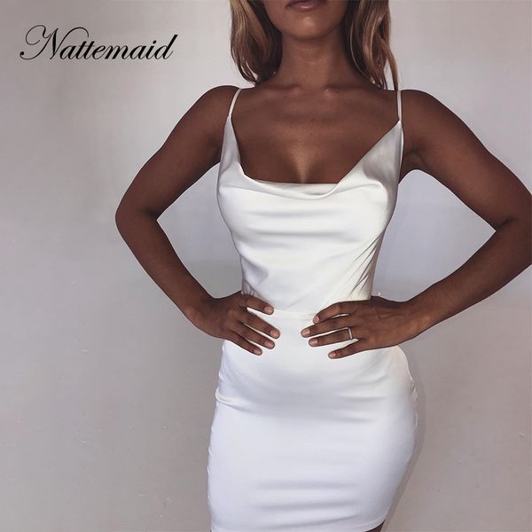 

nattemaid backless strapless satin bodycon dresses women mini clubwear zip bandage dress summer club white dress vestidos, Black;gray