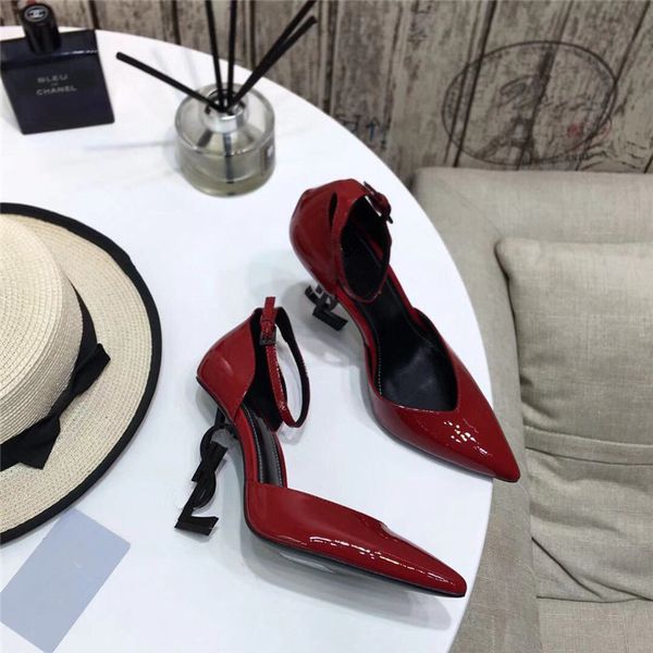 

red color genuine patent leather comfortable 10cm high heels elegant lady pointed heel high grade lady letter shoe, Black