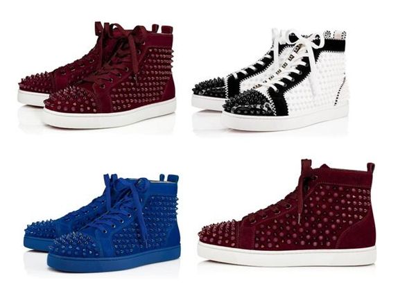 

элегантные женские высокие верхние случайные роскошные кроссовки шипы красные нижние кроссовки черный белый лакированная кожа открытый повсе, Black