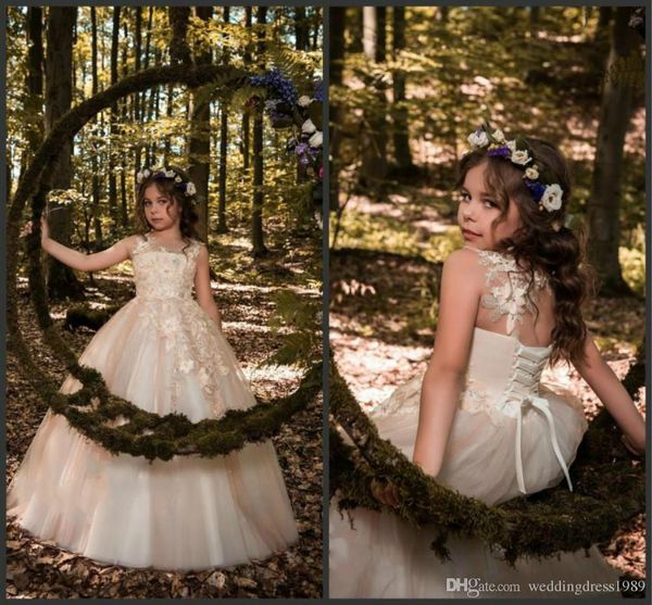 

princess lace 2019 floral long flower girls' dresses pink sleeveless girls birthday formal gowns first communion dresses kids tutu page, White;blue