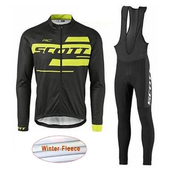 

pro team scott winter thermal fleece men cycling jersey long sleeve mtb bike cycling clothes racing sport bicycle wear m1803, Black;red